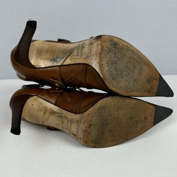 Sergio Rossi Tan Leather Ankle Boots Women Sz. 6 36 Buckle Detail Made in Italy - Picture 10 of 11